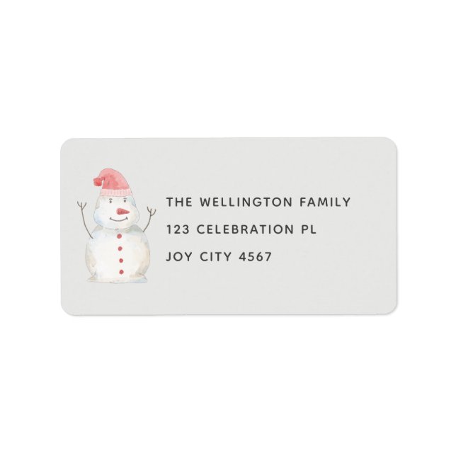 Cute Grey Watercolor Christmas Snowman Address Label (Front)