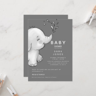 Cute Grey Watercolor Elephant Baby Shower  Invitation