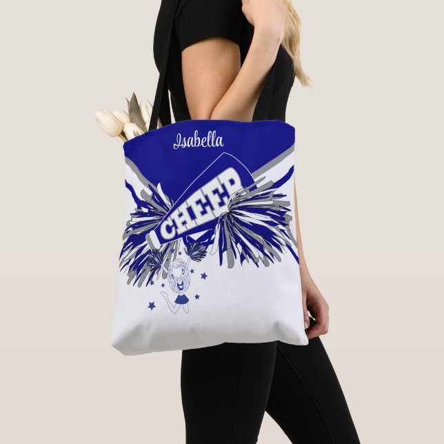 Cute Grey, White and Blue Cheerleader Design 2 Tote Bag (Close Up)