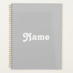 Cute grey white custom name year number monogram planner<br><div class="desc">Cute grey and white custom name year number monogram text personalised Planner.
Cute white typography on grey plain solid colour background.</div>