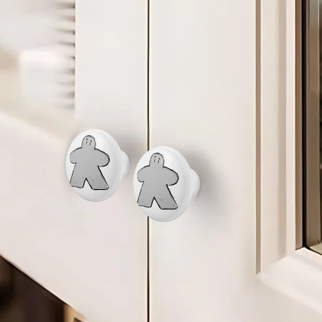 Cute Grey White Meeple Board Game Room  Ceramic Knob (Creator Uploaded)