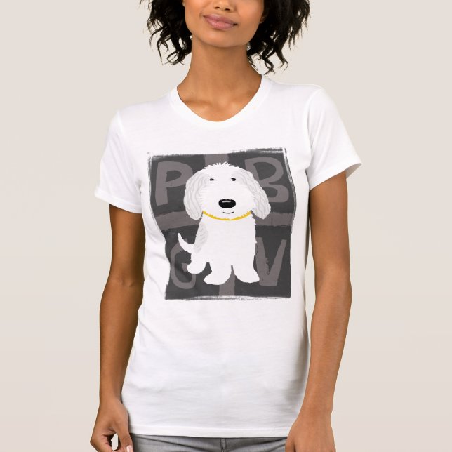 Cute Grey & White PBGV Cartoon Puppy Dog T-Shirt (Front)
