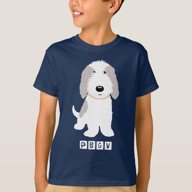 Cute Grey & White PBGV Cartoon Puppy Dog T-Shirt (Front)