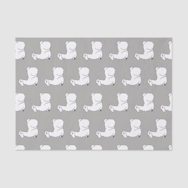 Cute Grey & White Sleepy Llamas Tissue Paper (Front)