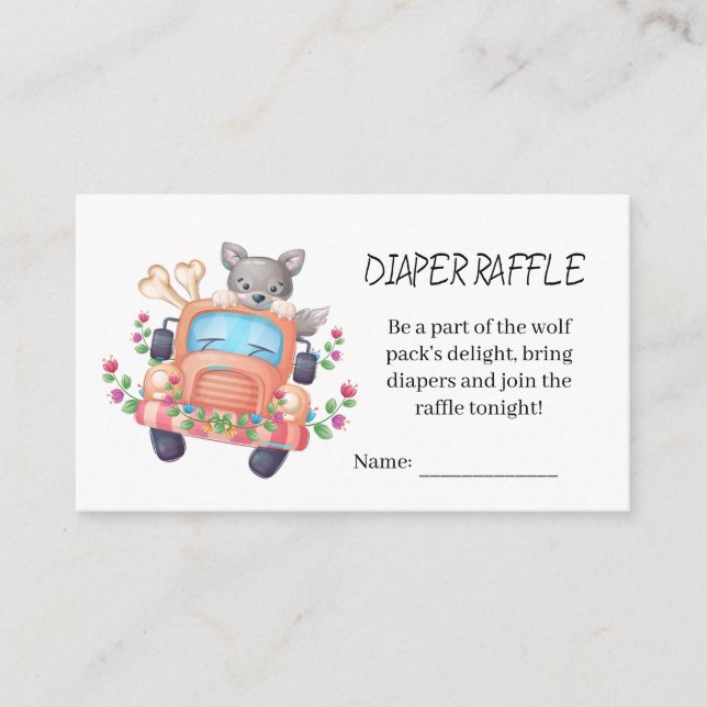 Cute Grey Wolf Baby Shower Diaper Raffle  Enclosure Card (Front)
