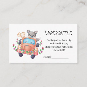 Cute Grey Wolf Baby Shower Diaper Raffle Enclosure Card