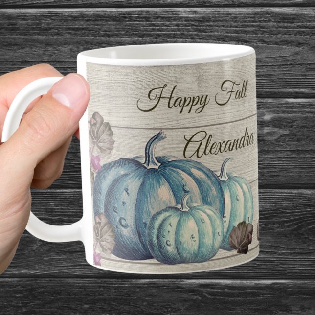 Cute  Grey Wood Autumn Fall  Blue Pumpkin Coffee Mug (Creator Uploaded)