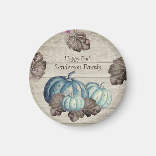 Cute Grey Wood Autumn Fall Blue Pumpkin Magnet