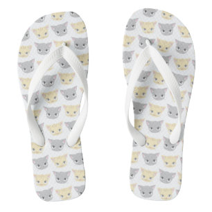 Cute Grey & Yellow Kitten Face Pattern Jandals