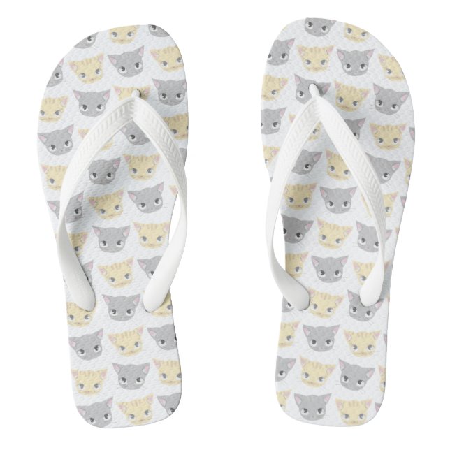 Cute Grey & Yellow Kitten Face Pattern Jandals (Footbed)