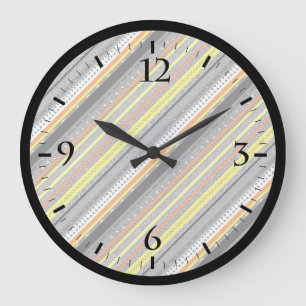 Cute grey yellow orange aztec patterns large clock