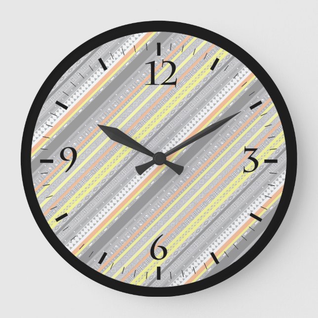 Cute grey yellow orange aztec patterns large clock (Front)