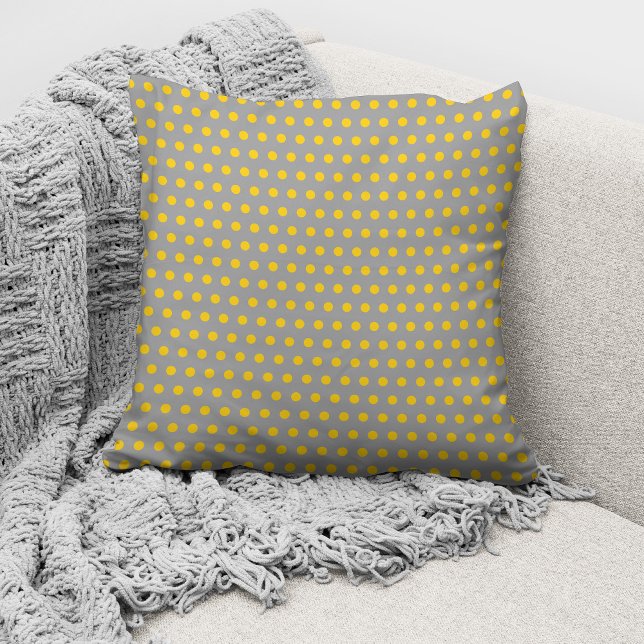 Cute Grey Yellow Polka Dots Pattern Cushion (Creator Uploaded)