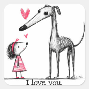 Cute Greyhound Dog and Friend Square Sticker