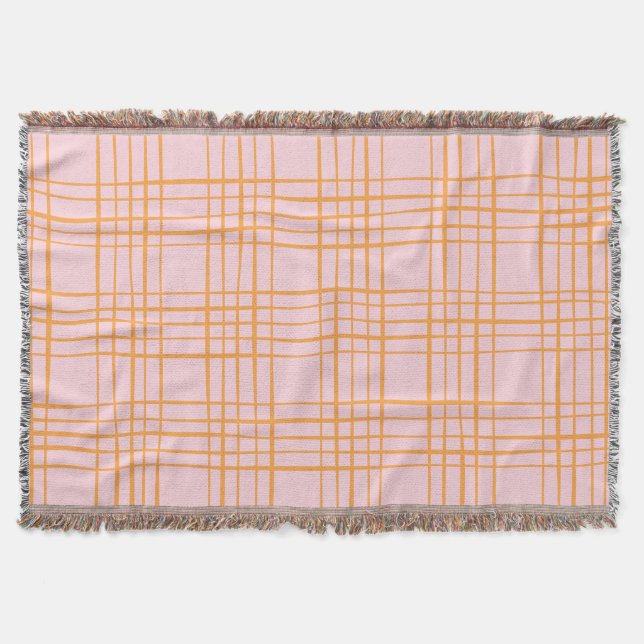 Cute Grid Lines Pattern Pastel Pink and Orange Throw Blanket (Front)