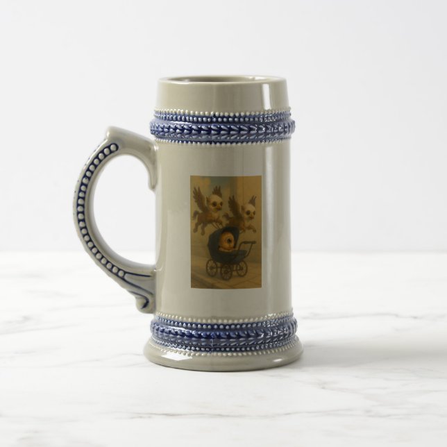 Cute Griffins & Baby Cyclops Mythology Fantasy Art Beer Stein (Left)