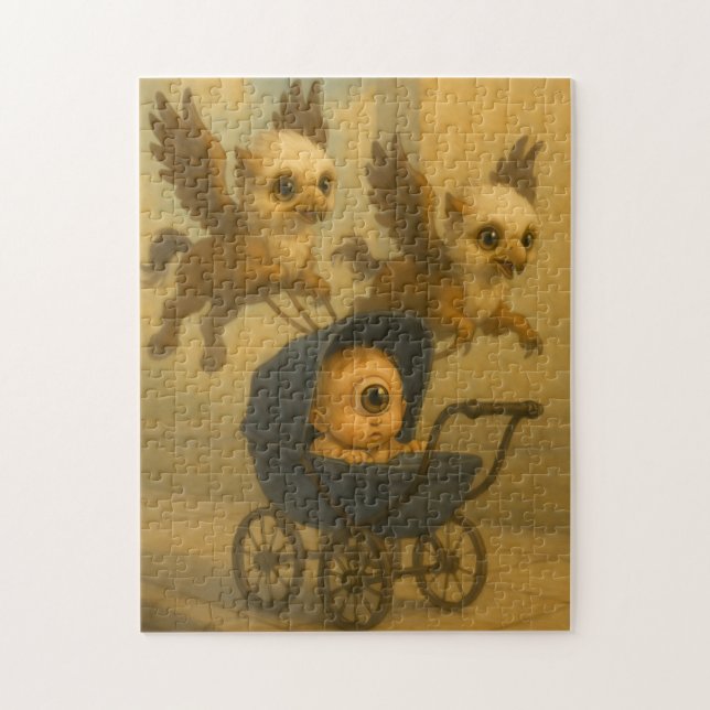 Cute Griffins & Baby Cyclops Mythology Fantasy Art Jigsaw Puzzle (Vertical)