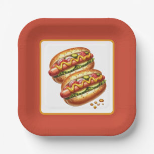 Cute grilled hotdog party paper plate