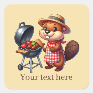 Cute grilling beaver add text Square Sticker