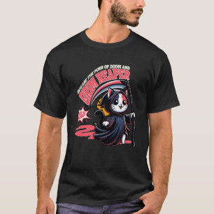 Cute Grim Reaper Cat Purr of Doom Halloween Night T-Shirt