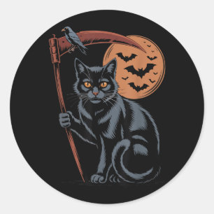 Cute Grim Reaper Death Black Cat Halloween Mum Classic Round Sticker