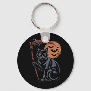 Cute Grim Reaper Death Black Cat Halloween Mum Key Ring