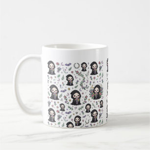 Cute Grim Reaper Flowers Halloween Art Coffee Mug