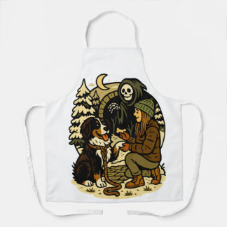 Cute Grim Reaper Girl and Dog Spooky Forest Night Apron