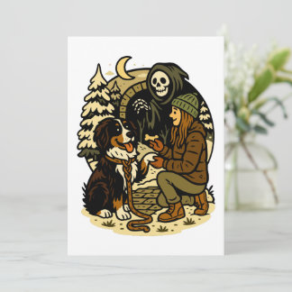 Cute Grim Reaper Girl and Dog Spooky Forest Night Invitation