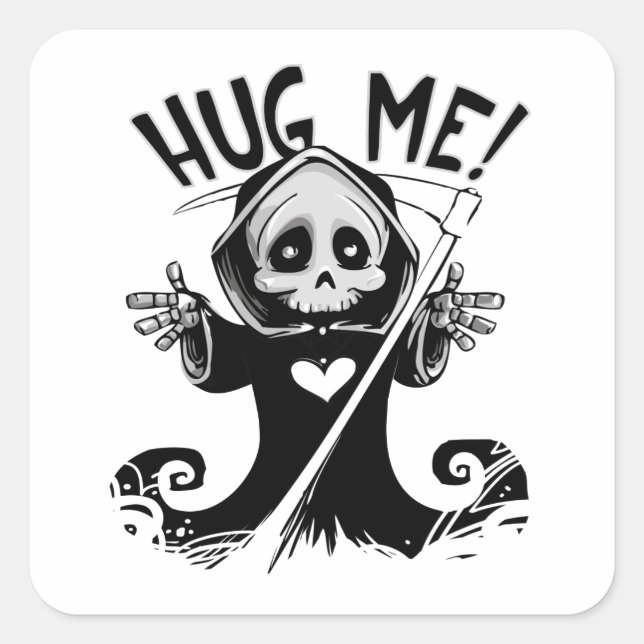 Cute Grim Reaper Hug Me Square Sticker (Front)