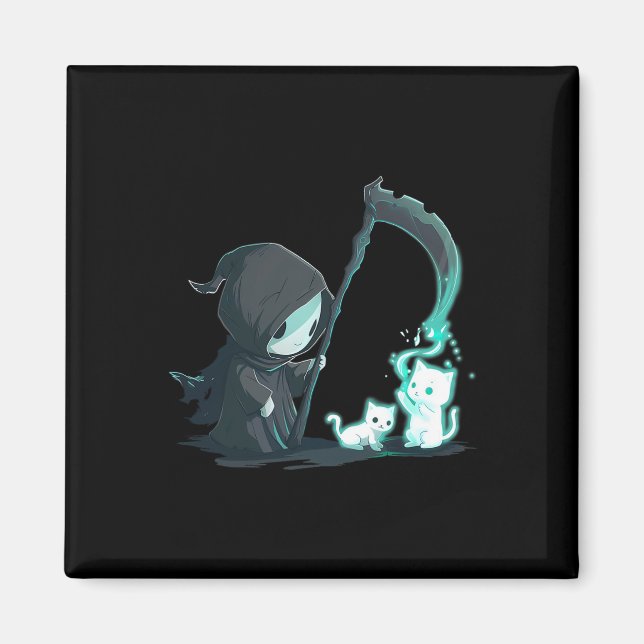 Cute Grim Reaper Skeleton With Cat Ghost Kawaii Pa Magnet (Front)