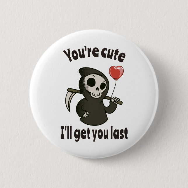 Cute Grim Reaper with romantic heart 6 Cm Round Badge (Front)