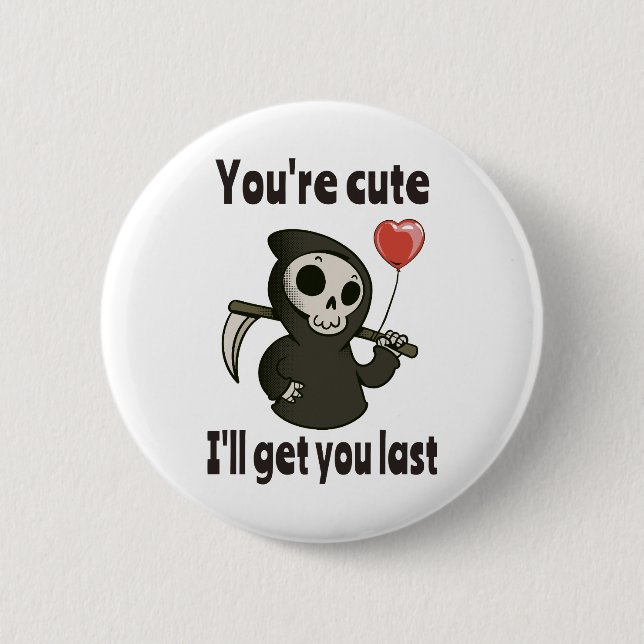 Cute Grim Reaper with romantic heart 6 Cm Round Badge (Front)