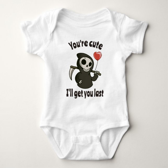 Cute Grim Reaper with romantic heart Baby Bodysuit (Front)