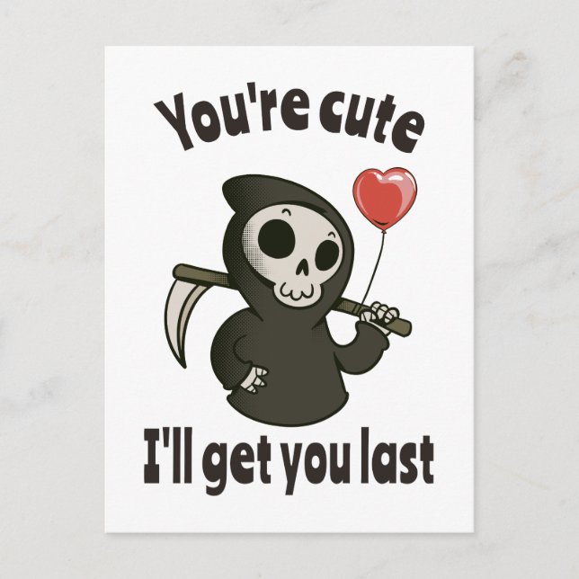 Cute Grim Reaper with romantic heart Postcard (Front)