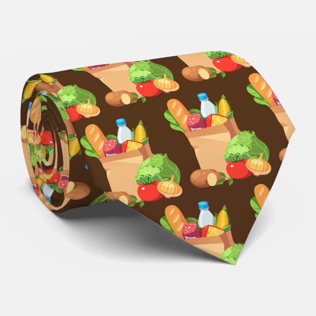 Cute grocery tiled pattern food tie (Rolled)