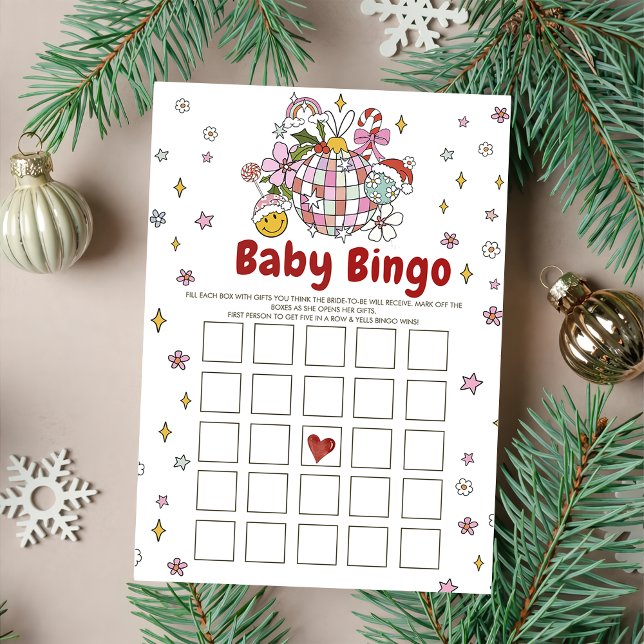 Cute Groovy Christmas Baby Shower Bingo Games Card (Creator Uploaded)