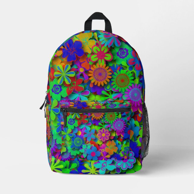 Cute Groovy Flowers Garden Printed Backpack (Front)