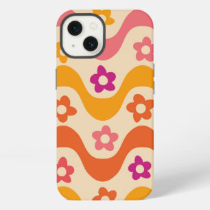 Cute Groovy flowers pattern on retro waves iPhone 13 Case