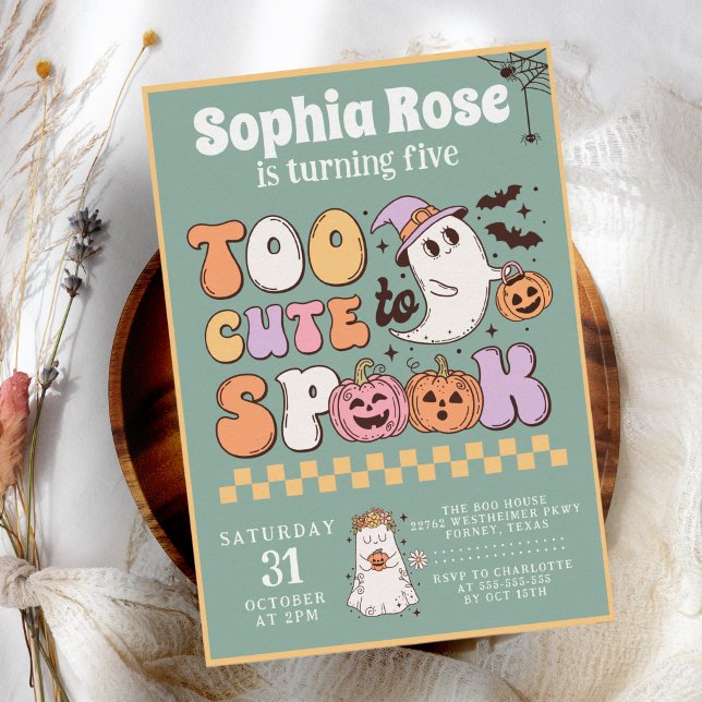 Cute Groovy Ghost 70s Retro Halloween Birthday Invitation (Creator Uploaded)