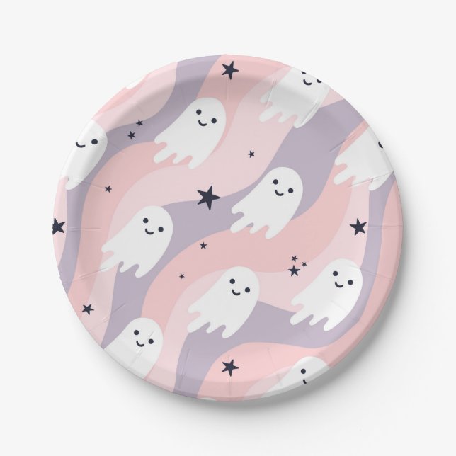 Cute Groovy Halloween Ghost Paper Plate (Front)