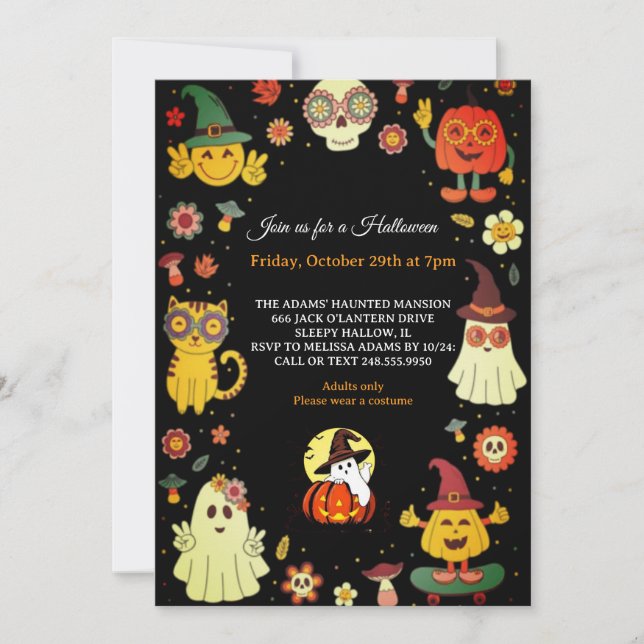 Cute Groovy Halloween Party Invitation (Front)
