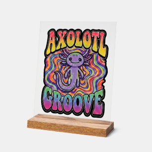 Cute Groovy Hippie Axolotl Retro 70s Rainbow Art Acrylic Sign