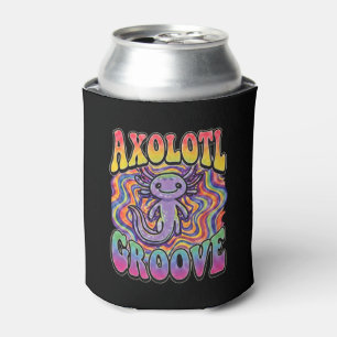 Cute Groovy Hippie Axolotl Retro 70s Rainbow Art Can Cooler