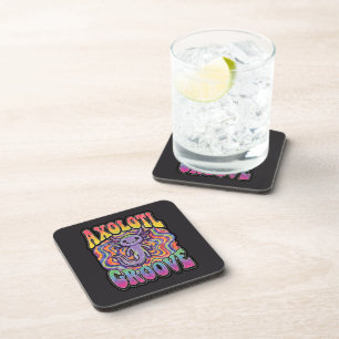 Cute Groovy Hippie Axolotl Retro 70s Rainbow Art Coaster