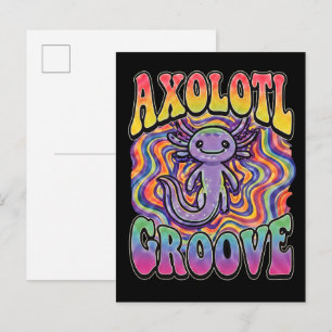 Cute Groovy Hippie Axolotl Retro 70s Rainbow Art Postcard