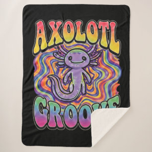 Cute Groovy Hippie Axolotl Retro 70s Rainbow Art Sherpa Blanket