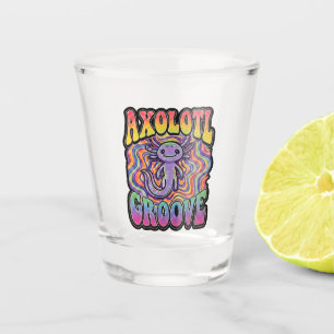 Cute Groovy Hippie Axolotl Retro 70s Rainbow Art Shot Glass