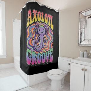 Cute Groovy Hippie Axolotl Retro 70s Rainbow Art Shower Curtain