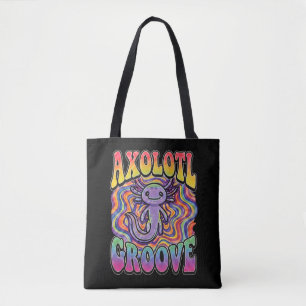 Cute Groovy Hippie Axolotl Retro 70s Rainbow Art Tote Bag